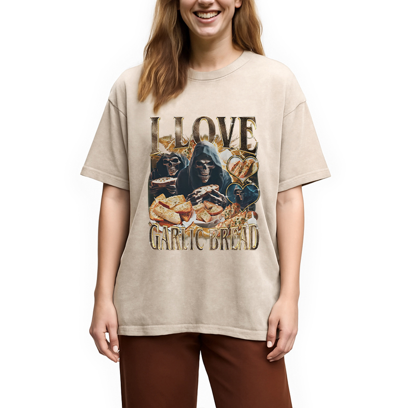 Modecanvas Gothic Garlic Bread Retro DTG Printing Washed T-Shirt