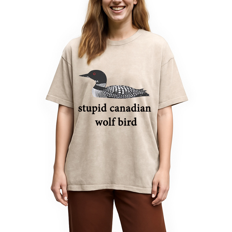 Modecanvas Stupid Canadian Wolf Bird DTG Printing Washed T-Shirt