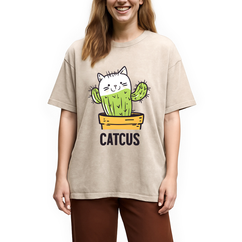 Modecanvas Catcus DTG Printing Washed T-Shirt