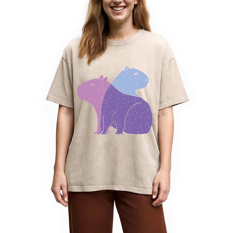 Modecanvas Double Capybaras DTG Printing Washed T-Shirt