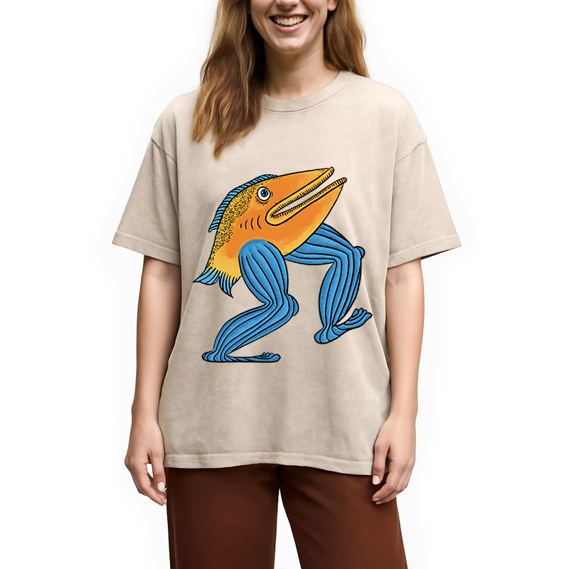 Modecanvas Leg Fish DTG Printing Washed T-Shirt