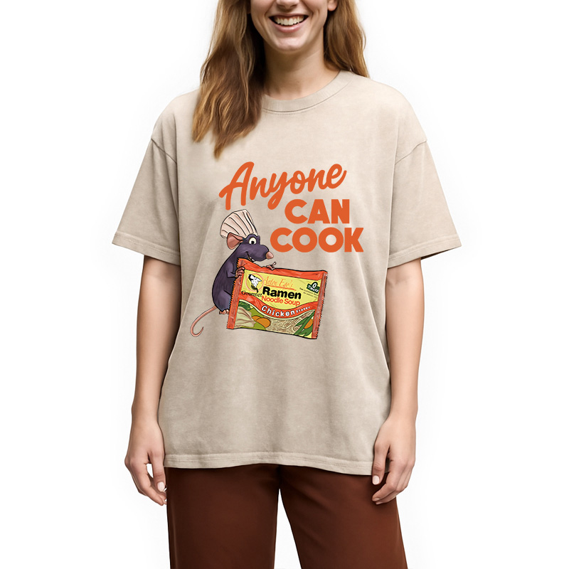 Modecanvas Anyone Can Cook Rat Meme DTG Printing Washed T-Shirt