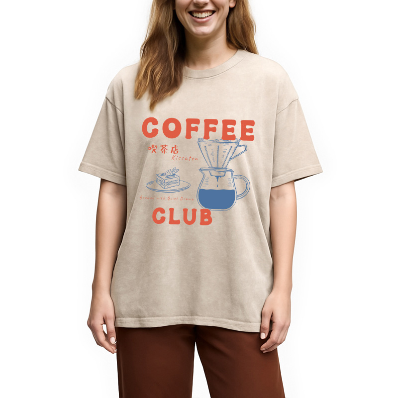 Modecanvas Kissaten Coffee Club DTG Printing Washed T-Shirt