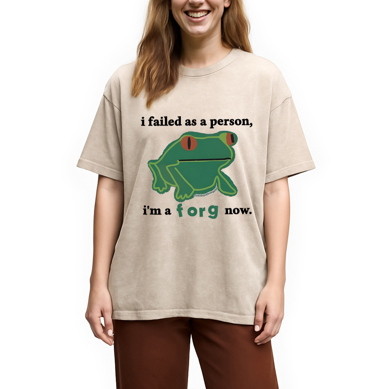 Modecanvas I Failed As A Person Funny Frog Meme DTG Printing Washed T-Shirt-modecanvas