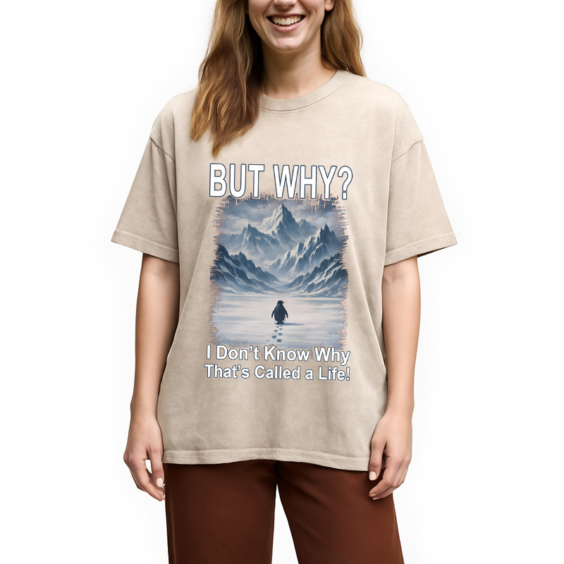 Modecanvas But Why Mountain Nihilist Penguin DTG Printing Washed T-Shirt-modecanvas