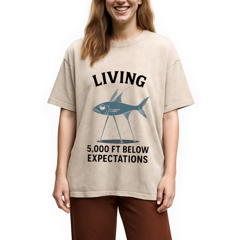 Modecanvas Tripod Fish Funny Meme DTG Printing Washed T-Shirt-modecanvas