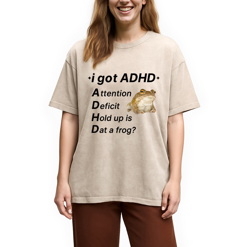 Modecanvas ADHD Frog DTG Printing Washed T-Shirt-modecanvas