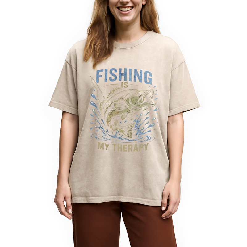 Modecanvas Funny Fisherman DTG Printing Washed T-Shirt-modecanvas