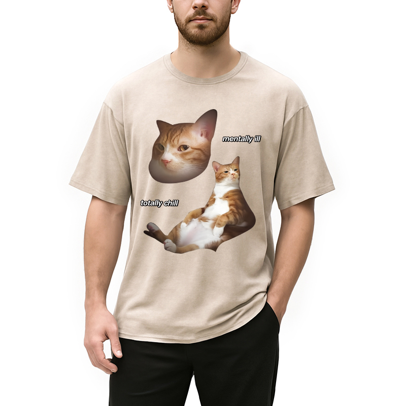 Modecanvas Illin And Chillin Cat DTG Printing Washed T-Shirt-modecanvas