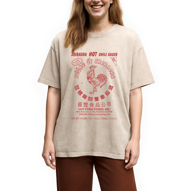 Modecanvas Sriracha Hot Chili Sauce DTG Printing Washed T-Shirt-modecanvas