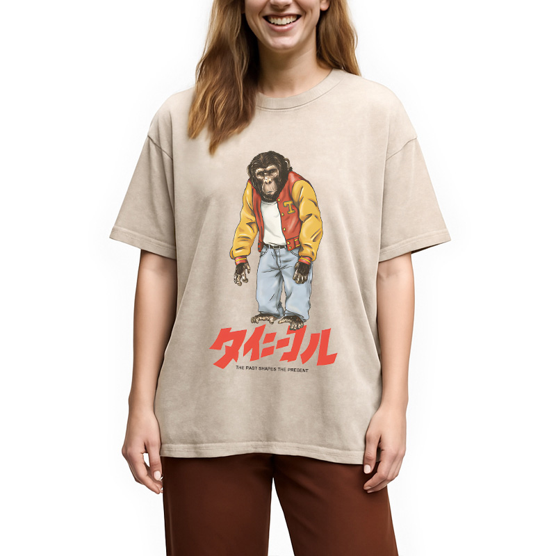 Modecanvas The Past Shapes DTG Printing Washed T-Shirt-modecanvas