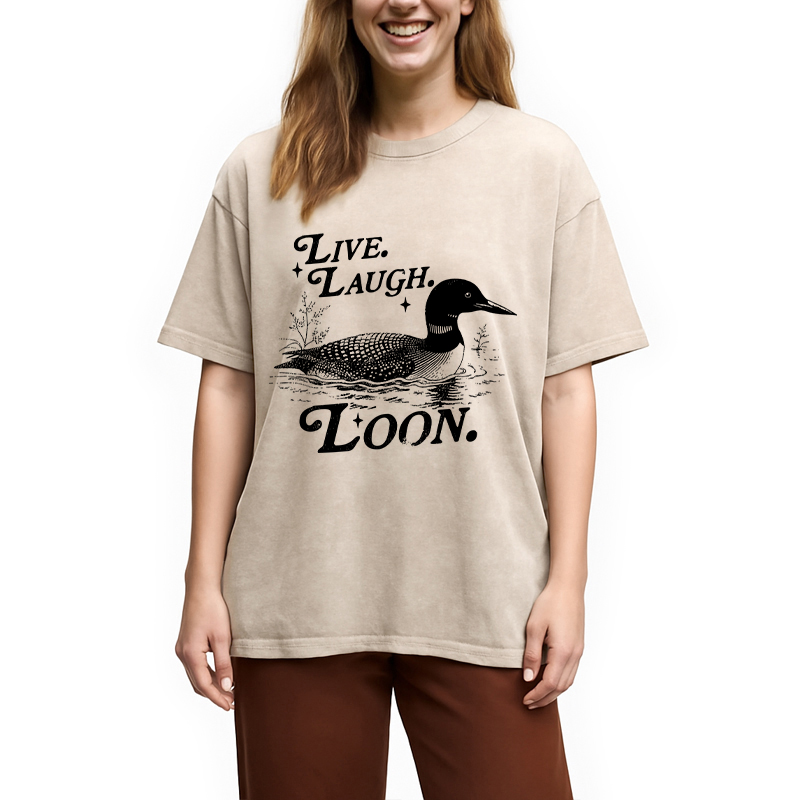 Modecanvas Live Laugh Loon Funny Duck Meme DTG Printing Washed T-Shirt-modecanvas