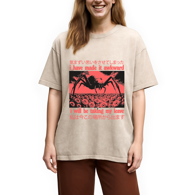 Modecanvas I Have Made It Awkward Spider Crab DTG Printing Washed T-Shirt-modecanvas