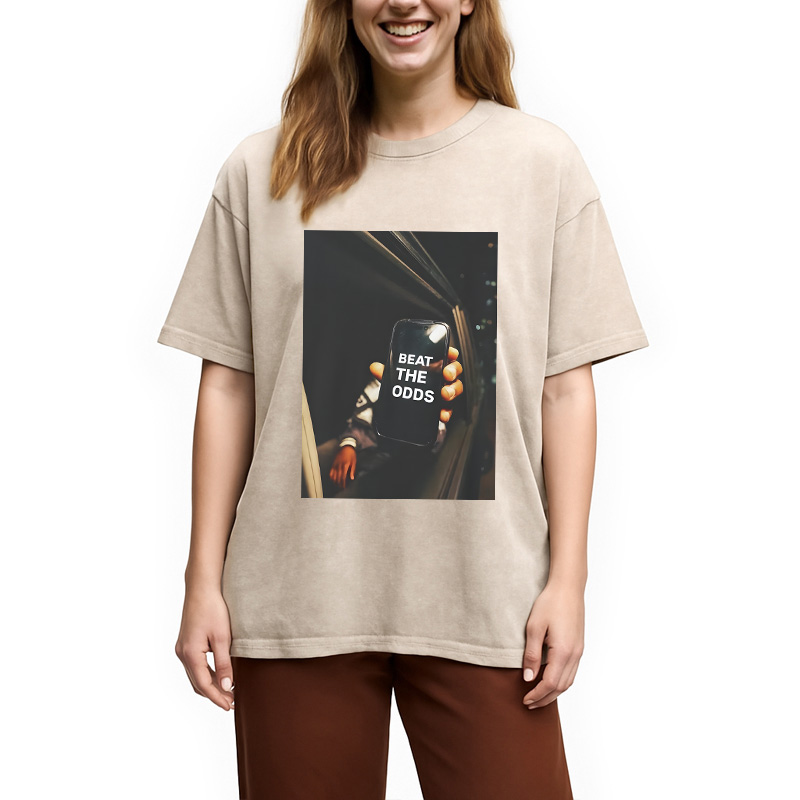 Modecanvas Beat The Odds Funny Meme DTG Printing Washed T-Shirt-modecanvas
