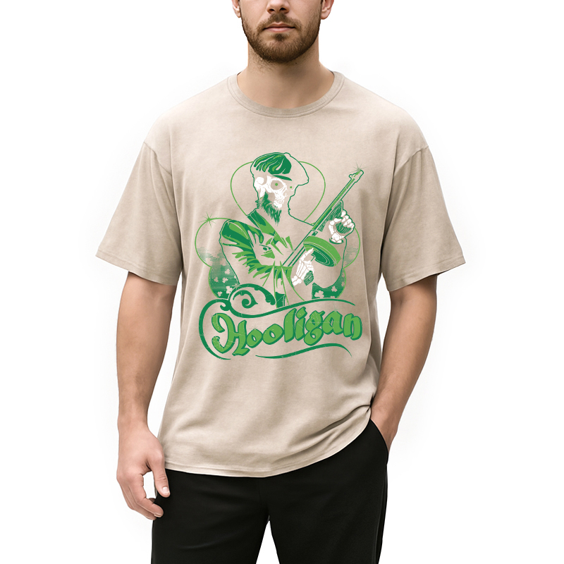 Modecanvas Hooligan Green Skeleton DTG Printing Washed T-Shirt-modecanvas