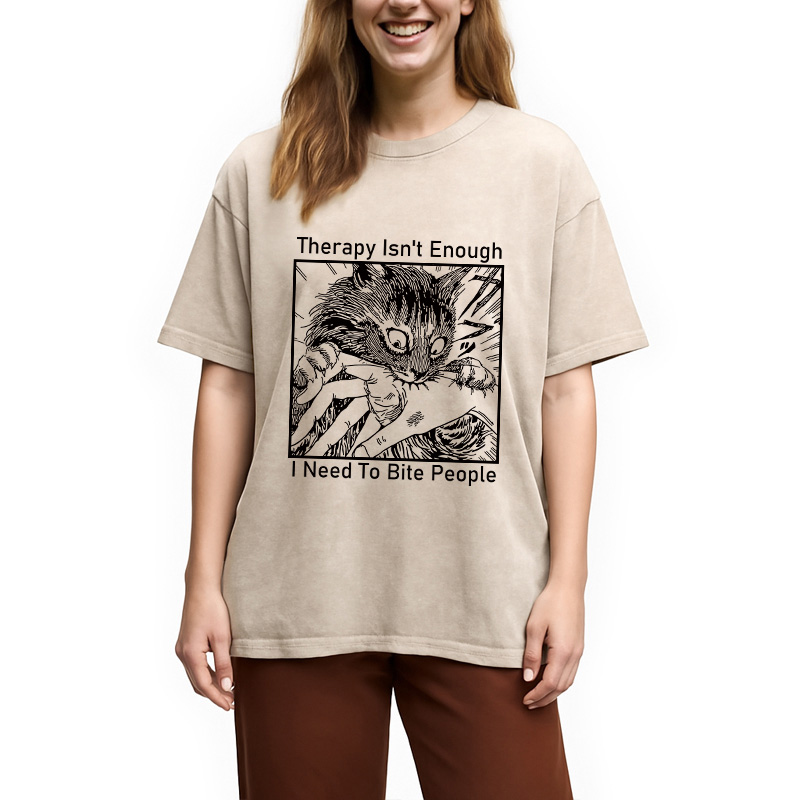 Modecanvas Japanese Cat Biting Washed T-Shirt