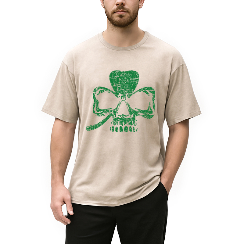 Modecanvas Clover Skull DTG Printing Washed T-Shirt-modecanvas
