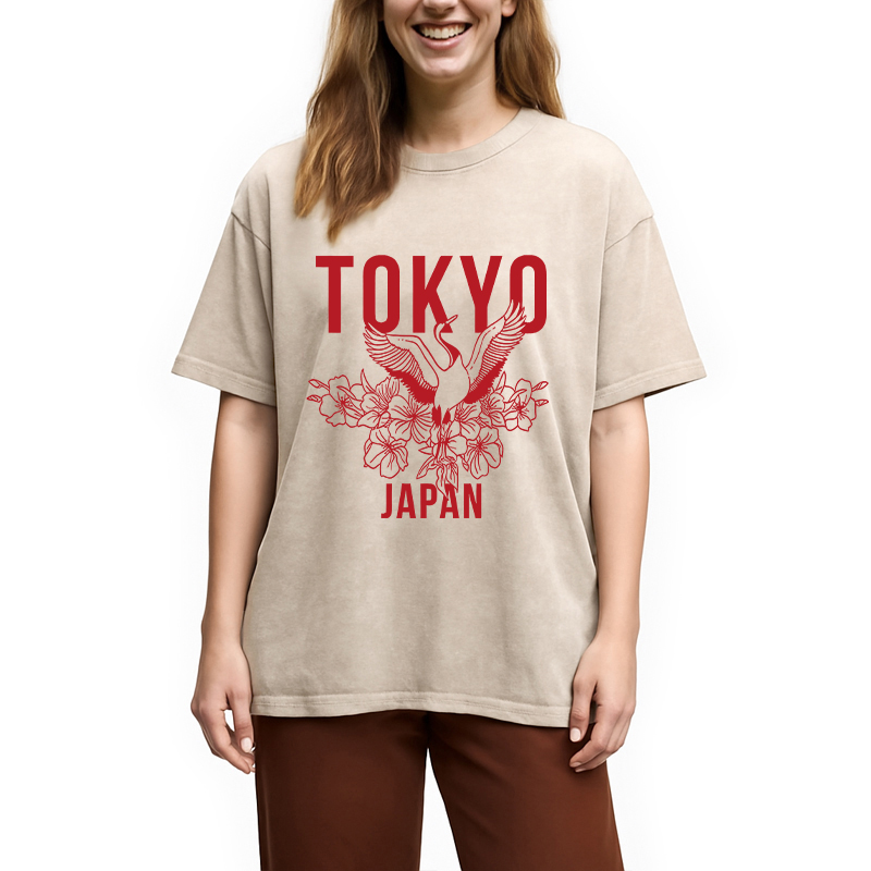 Modecanvas Japanese Bird Tokyo DTG Printing Washed T-Shirt