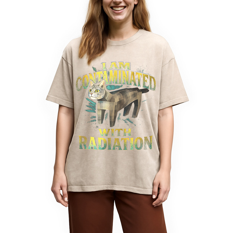 Modecanvas I Am Contaminated Cat Meme DTG Printing Washed T-Shirt-modecanvas