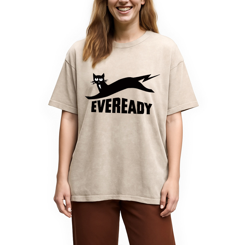 Modecanvas Eveready Cat DTG Printing Washed T-Shirt