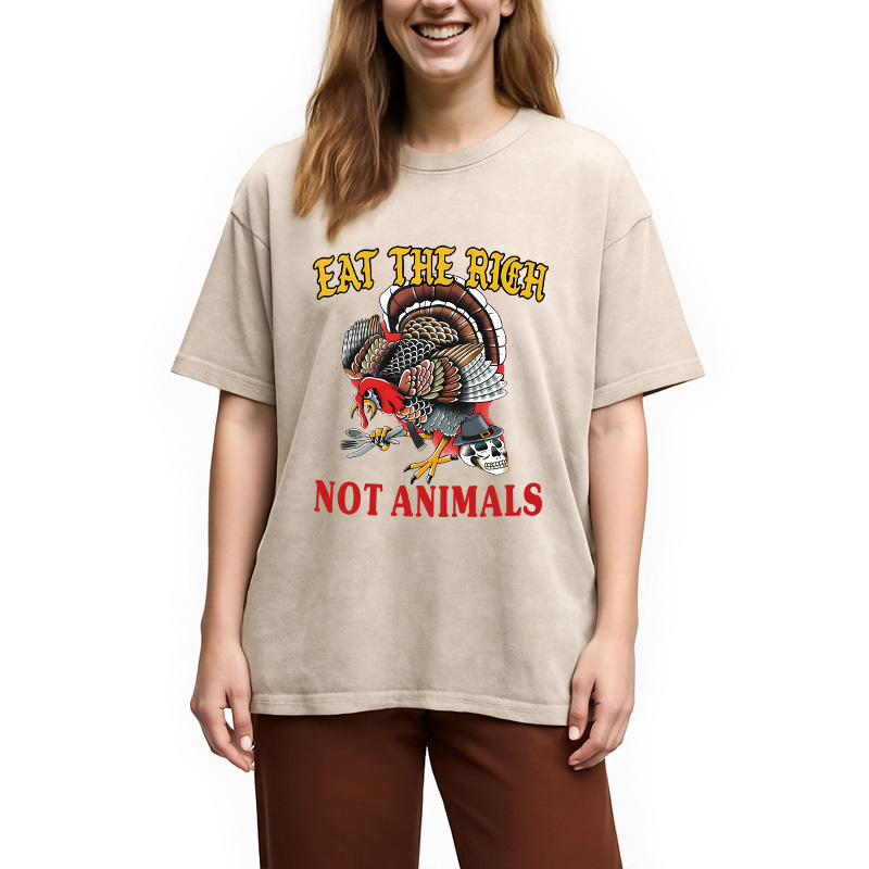 Modecanvas Eat the Rich Not Animals DTG Printing Washed T-Shirt