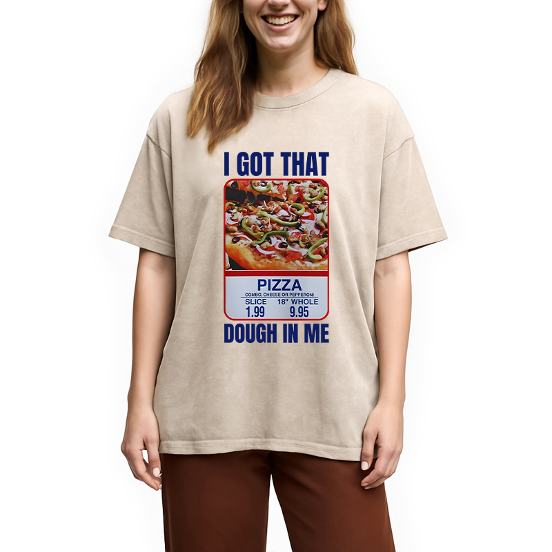 Modecanvas Fun Pizza Meme DTG Printing Washed T-Shirt