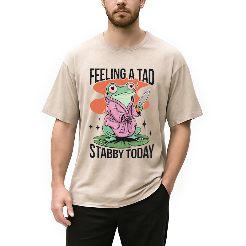 Modecanvas Stabby Frog Funny Meme DTG Printing Washed T-Shirt