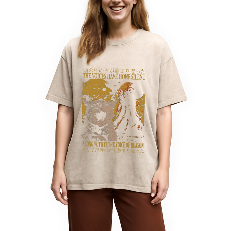 Modecanvas The Voices Have Gone DTG Printing Washed T-Shirt