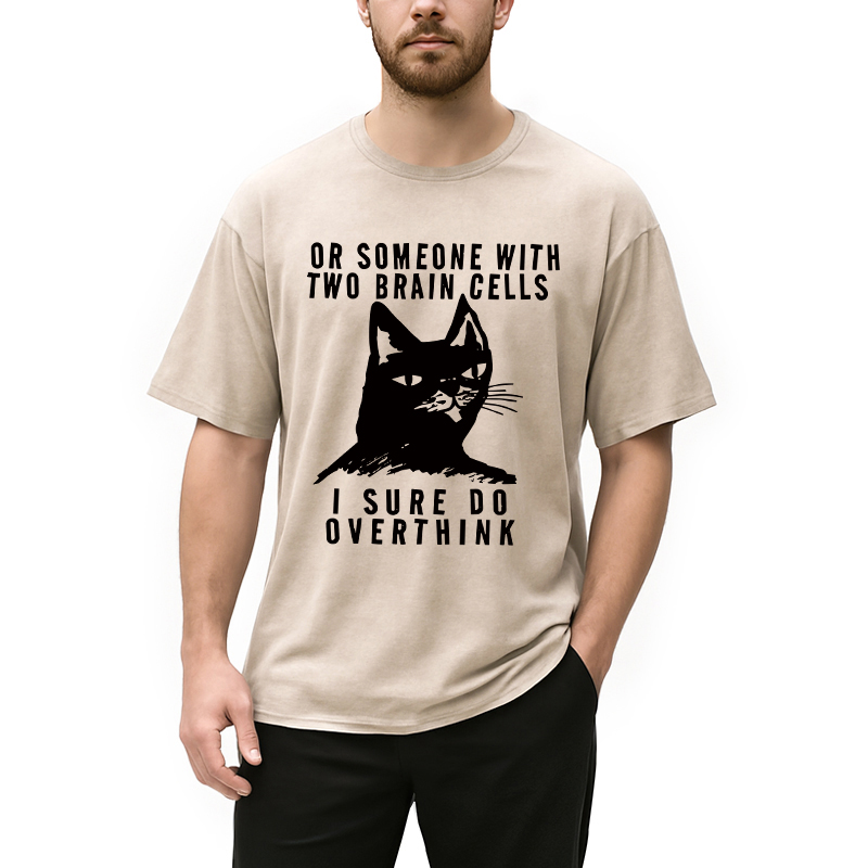 Modecanvas Overthinking Cat Funny DTG Printing Washed T-Shirt