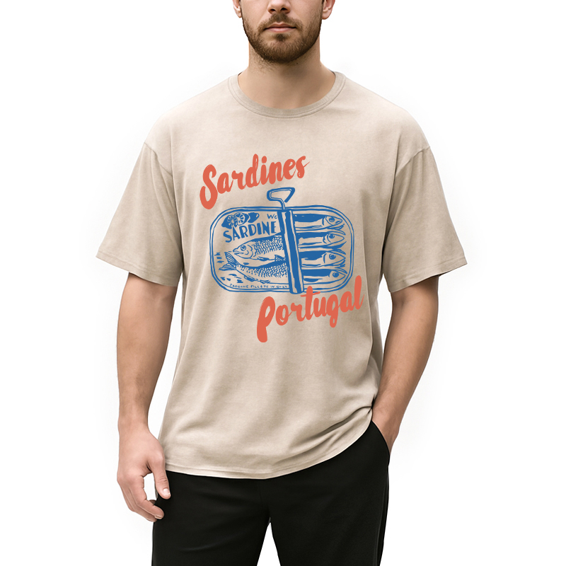 Modecanvas Tinned Fish DTG Printing Washed T-Shirt