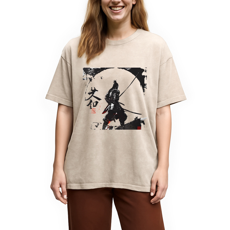 Modecanvas Japanese Samurai Martial Art DTG Printing Washed T-Shirt