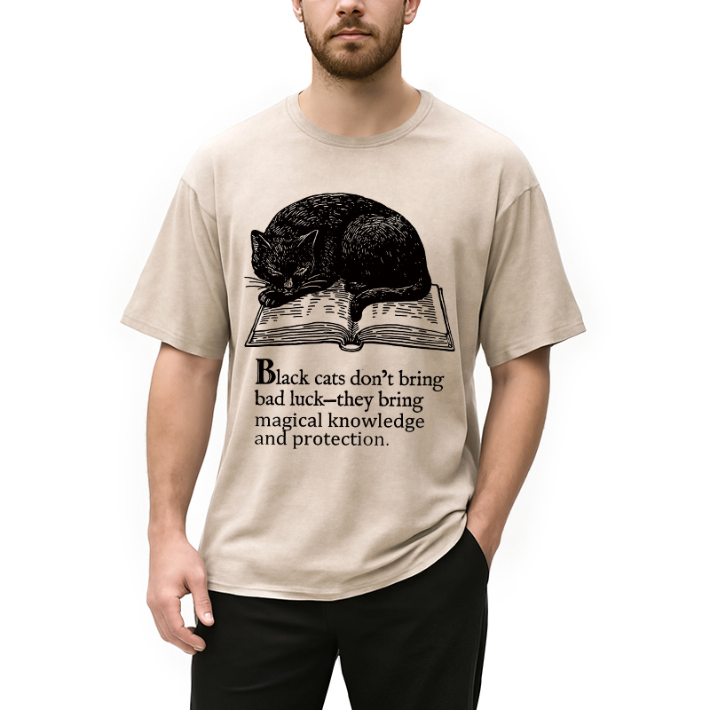 Modecanvas Black Cat Sleeping On A Book Washed T-Shirt