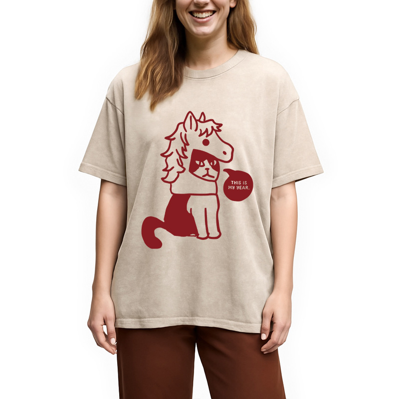 Modecanvas This Is My Year Horse Year DTG Printing Washed T-Shirt