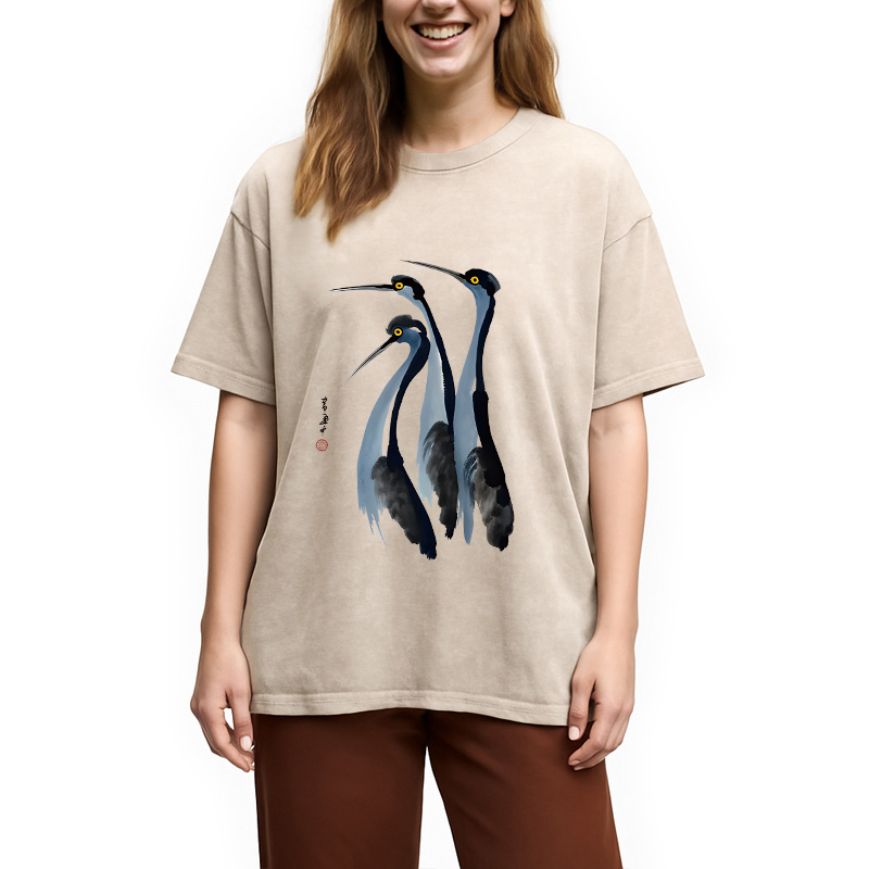 Modecanvas Blue Crane DTG Printing Washed T-Shirt