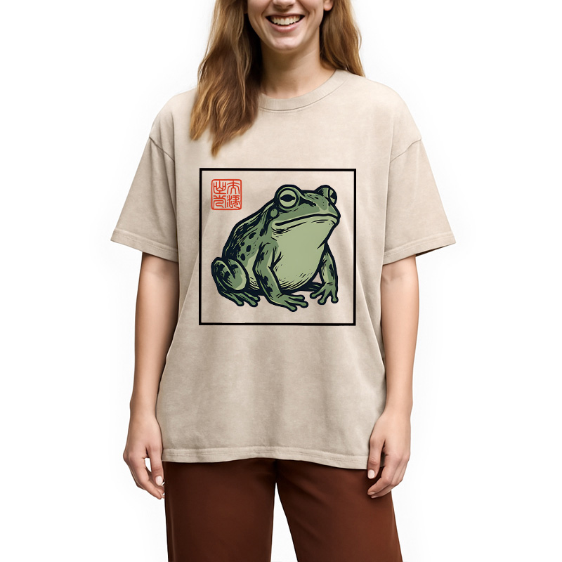 Modecanvas Zen Frog DTG Printing Washed T-Shirt