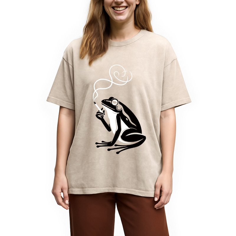 Modecanvas Minimalist Frog DTG Printing Washed T-Shirt
