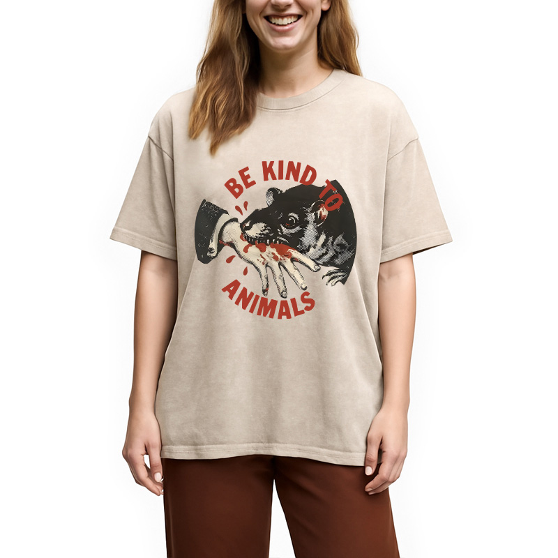 Modecanvas Be Kind To Animals Rat DTG Printing Washed T-Shirt