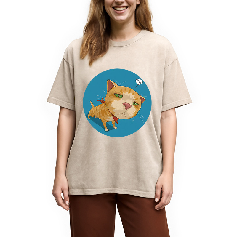 Modecanvas Confusing Cat DTG Printing Washed T-Shirt