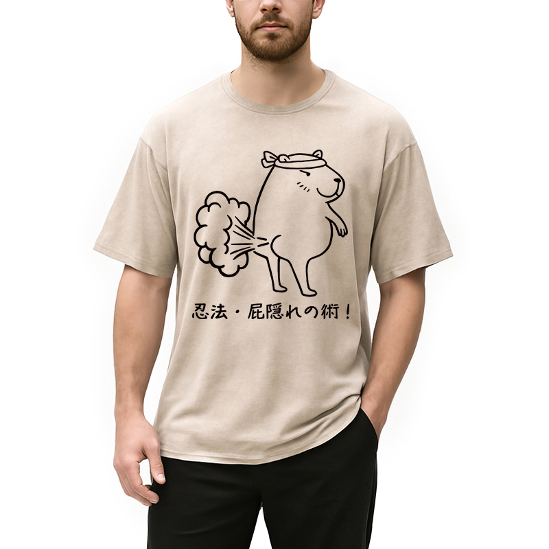 Modecanvas Funny Ninjutsu Fart Hiding Technique Washed T-Shirt