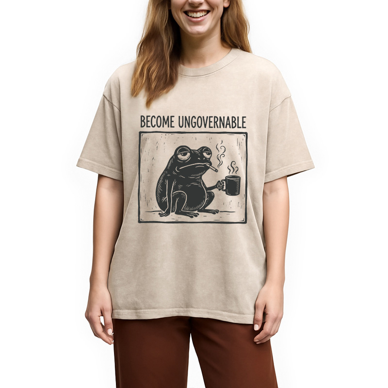 Modecanvas Become Ungovernable Frog DTG Printing Washed T-Shirt