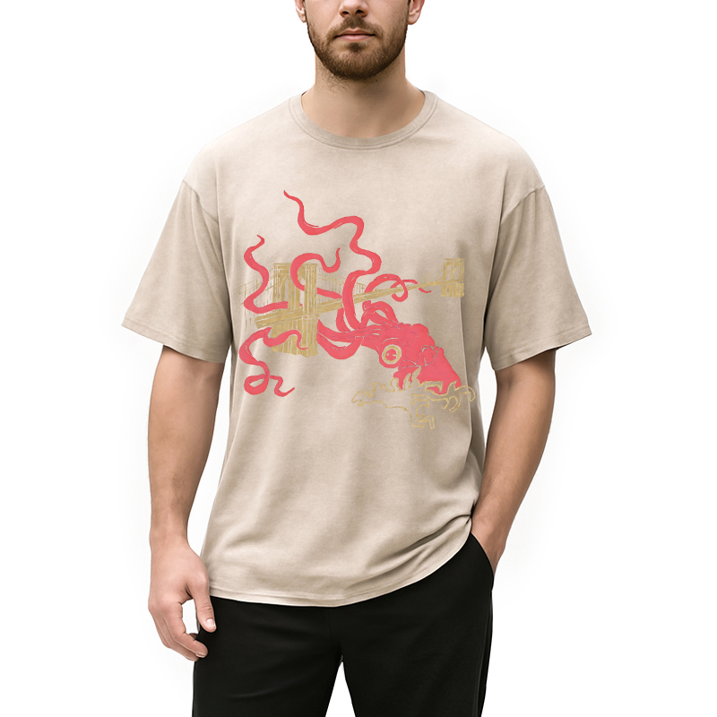 Modecanvas Squid Attack DTG Printing Washed T-Shirt