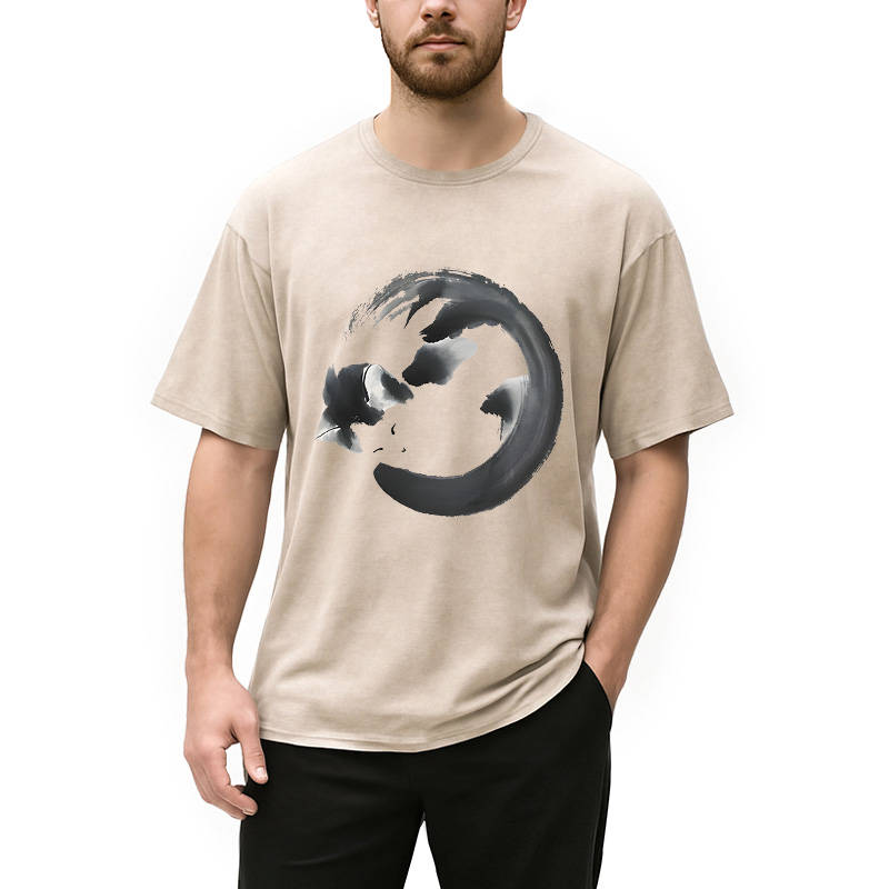 Modecanvas Inkpainting Cat Zen Enso DTG Printing Washed T-Shirt