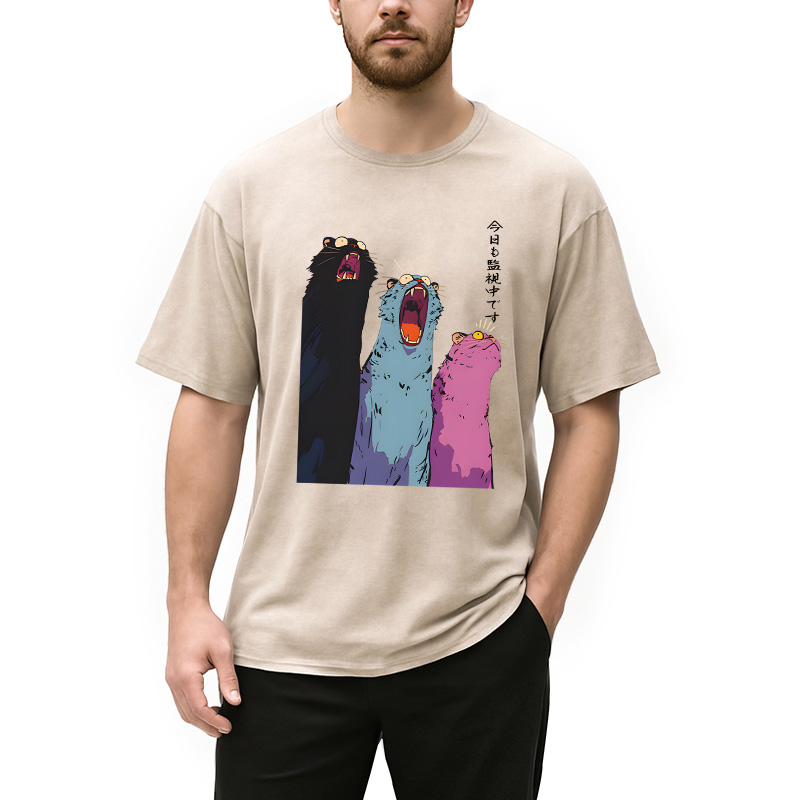 Modecanvas Howling Cat DTG Printing Washed T-Shirt