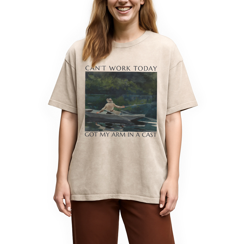 Modecanvas Funny Fishing Painting DTG Printing Washed T-Shirt