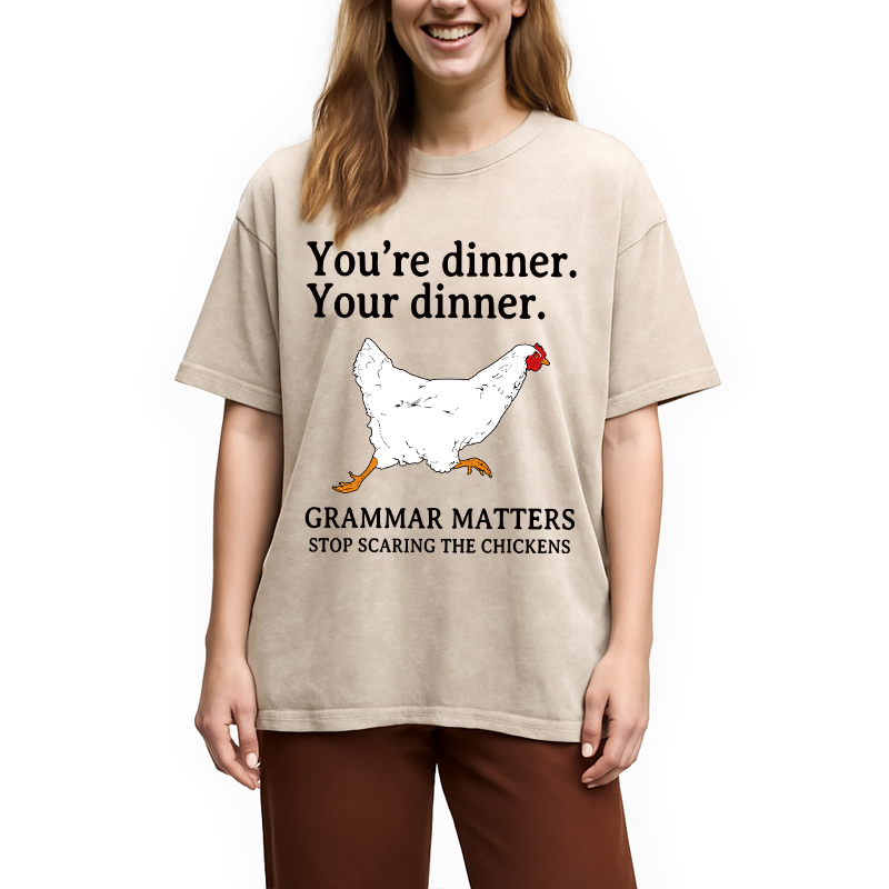 Modecanvas Stop Scaring The Chickens Meme DTG Printing Washed T-Shirt
