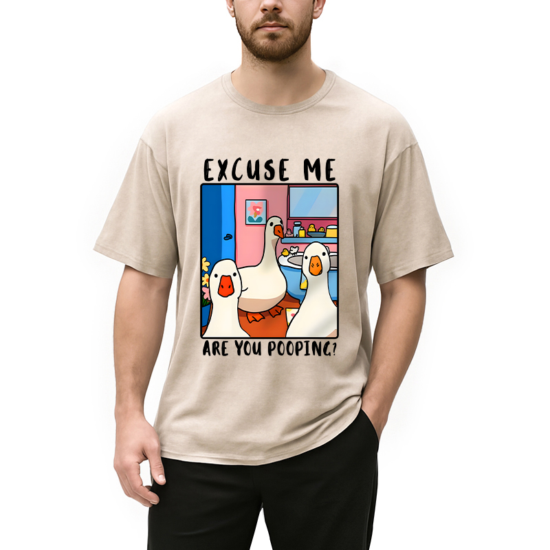 Modecanvas Excuse Me Duck Meme DTG Printing Washed T-Shirt