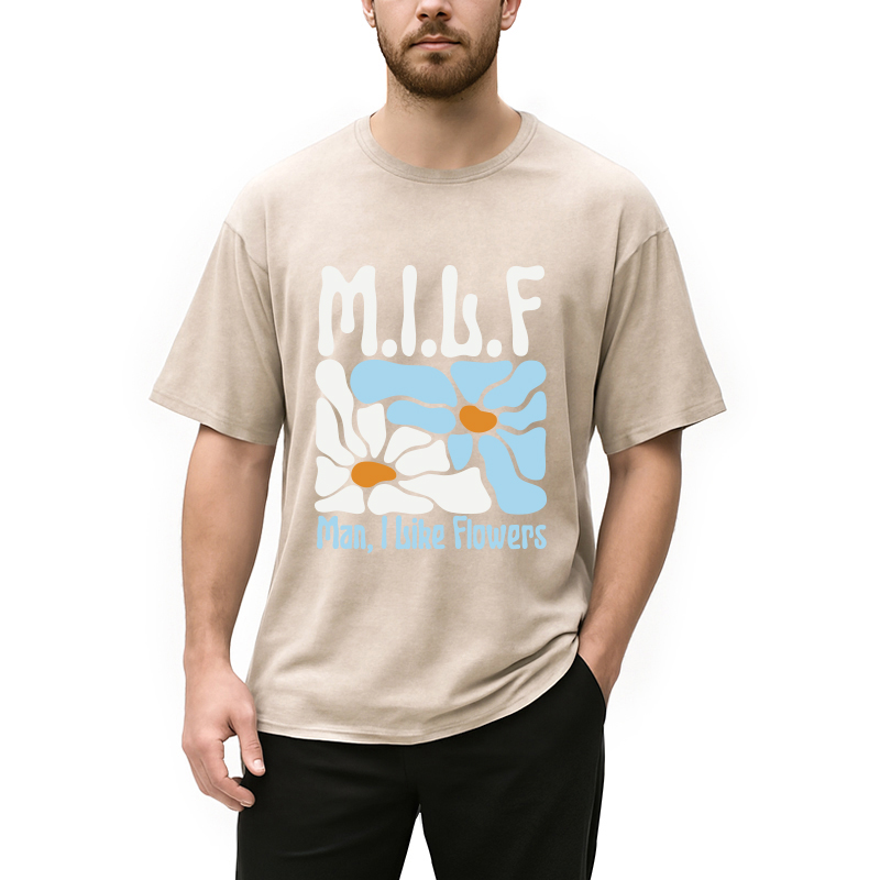 Modecanvas Man I Like Flowers DTG Printing Washed T-Shirt