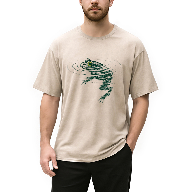 Modecanvas Frog Swimming Under Water DTG Printing Washed T-Shirt