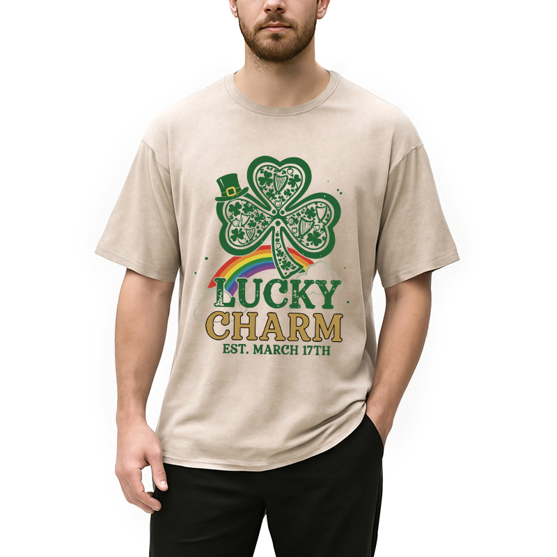Modecanvas Lucky Charm Clover Rainbow DTG Printing Washed T-Shirt