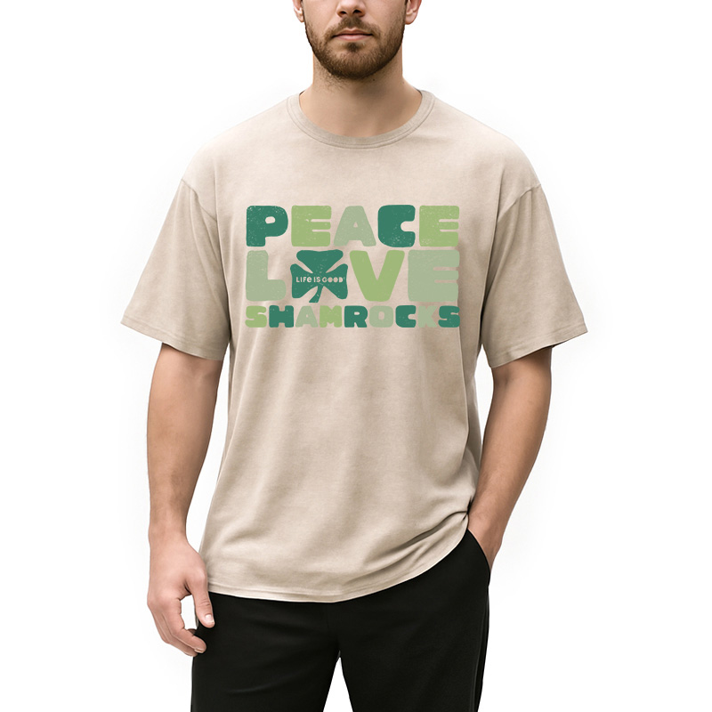 Modecanvas Peace Love Shamrocks DTG Printing Washed T-Shirt